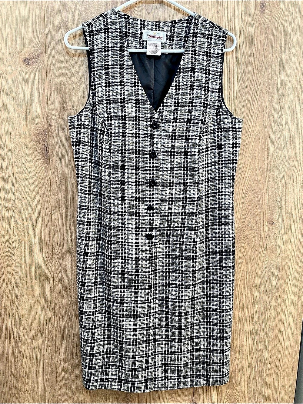 Vintage Worthington Plaid Button Front Vest Dress Jumper - Size 8